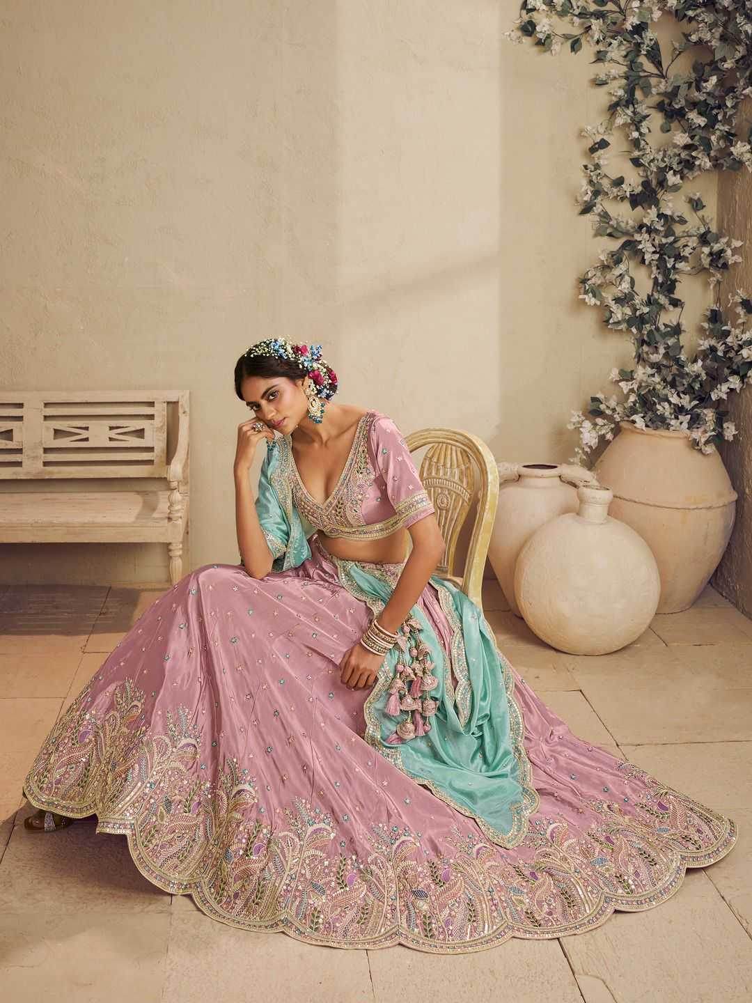 Satin Silk Designer Pink Lehenga - MYLUXURY LANE ENTERPRISE